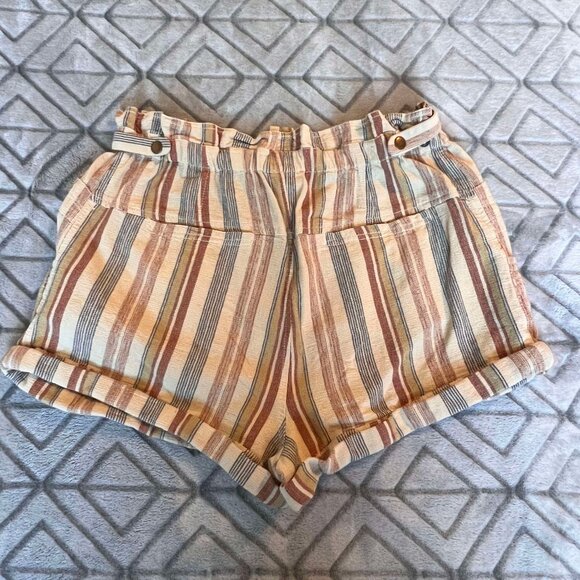 FREE PEOPLE Topanga Cotton Yarn Dye Shorts 2” Paper Bag Waist Cuffed Tan Multi L - Picture 2 of 3